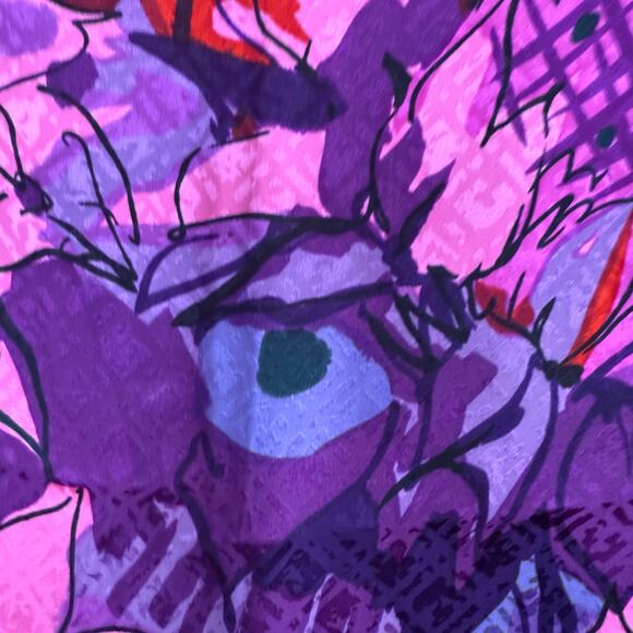 Whimsical Silk Scarf Vintage Ken Scott Surrealism Floral Pink Purple Black Retro - Picture 9 of 10